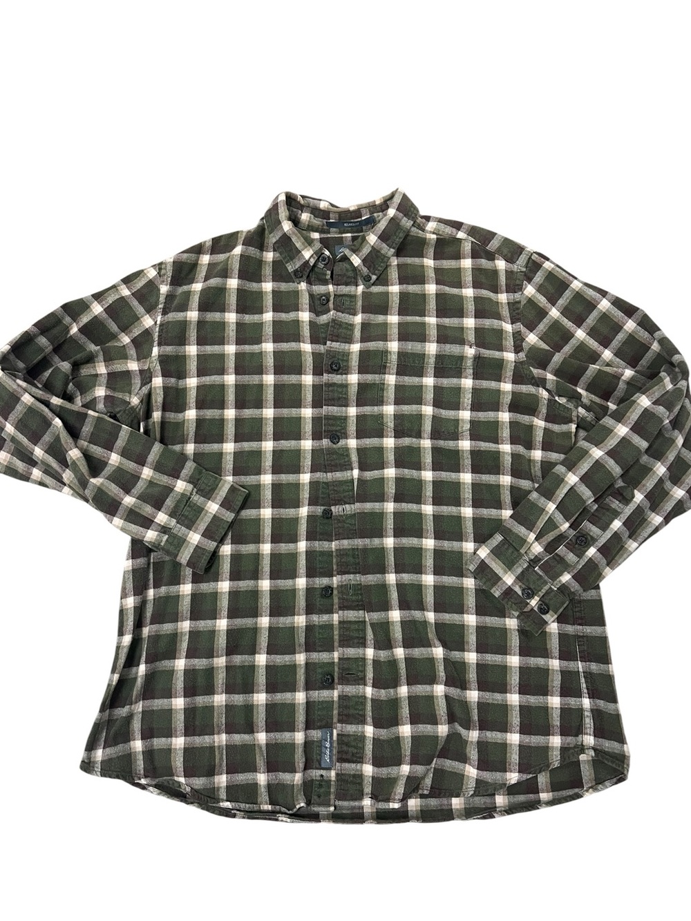 Eddie Bauer Olive Green Plaid Button-Down Shirt